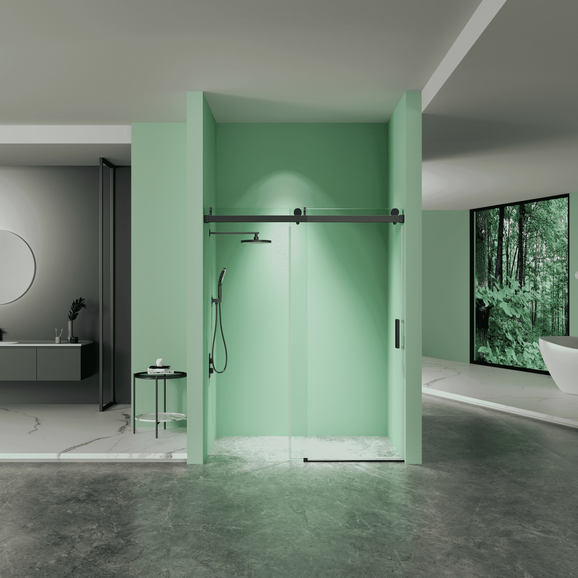 Matte Black Frameless Sliding Shower Door with Tempered Glass