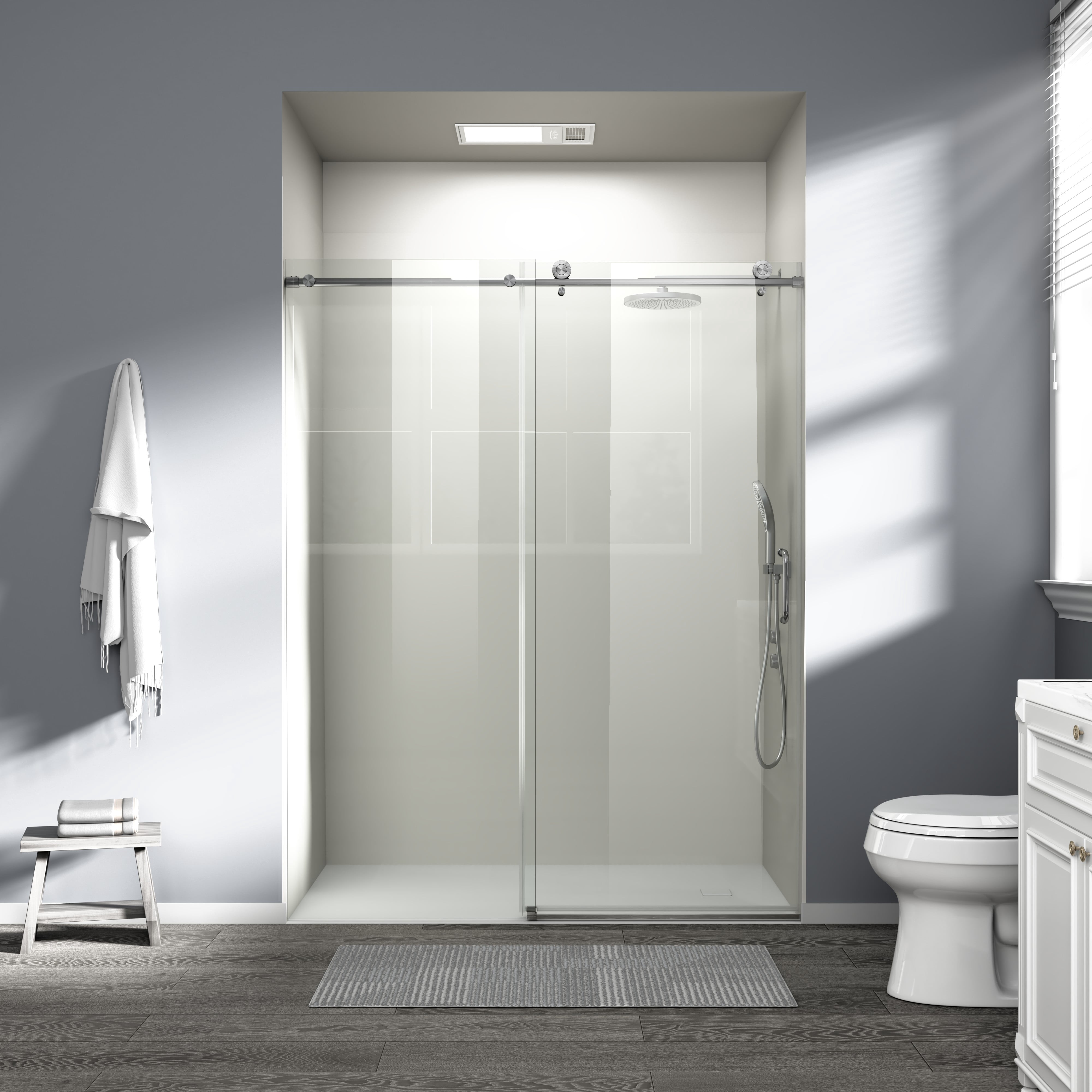 56" - 60" W x 76" H Single Sliding Shower Door, Frameless Bathroom ...