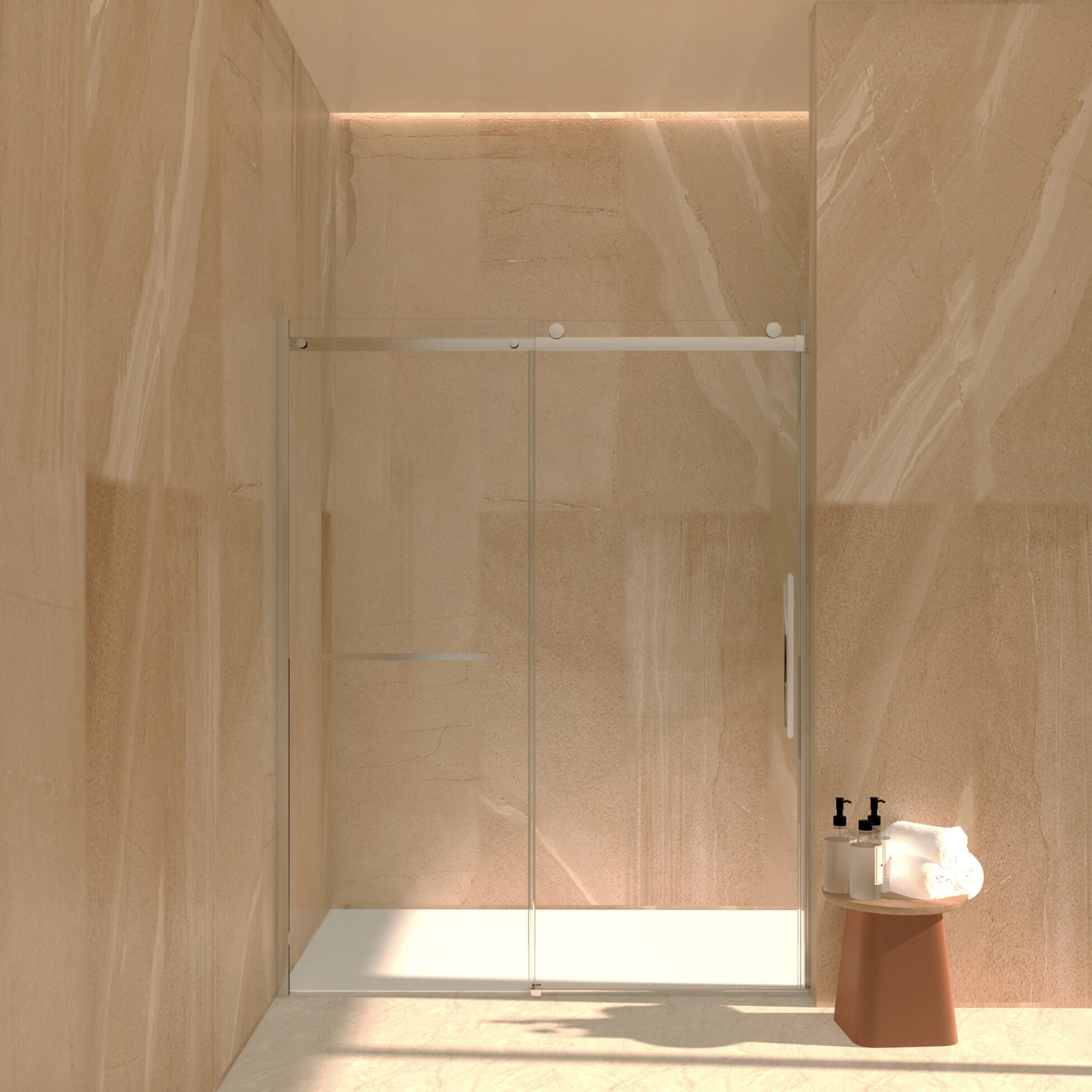 56-60"W x 76"H Sliding Shower Door, Frameless Sliding Shower Door with Chrome Hardware, Towel Bar and Handle, Water Repellent Shower Glass Door for Bathroom