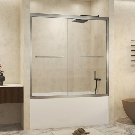 56-60 in.W x 60 in.H Double Sliding Framed Shower Door,Clear Tempered Glass,Stainless Steel Frame,Brushed Nickel