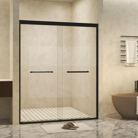 56-60 in.W x 72 in.H Double Sliding Framed Shower Door,Clear Tempered Glass,Stainless Steel Frame,Matte Black Finish 03
