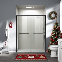 56-60 in. W x 72 in. H Double Sliding Shower Door, Semi-frameless Bathroom Sliding Door with 1/4" (6mm) Tempered Glass for Walk-in Shower, Matte Black