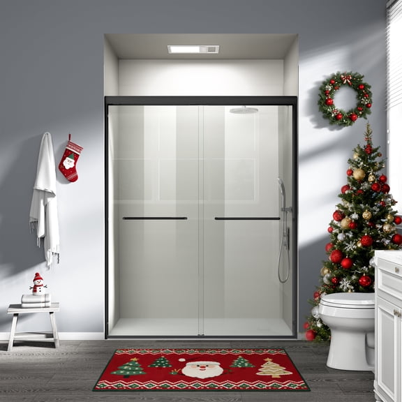 56-60 in. W x 72 in. H Double Sliding Shower Door, Semi-frameless Bathroom Sliding Door with 1/4" (6mm) Tempered Glass for Walk-in Shower, Matte Black