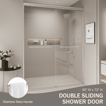 56-60 in. W x 72 in. H Double Sliding Shower Door, Semi-frameless Bypass Bathroom Sliding Door with 1/4" (6mm) Tempered Glass for Walk-in Shower, Brushed Nickel 24D03-60BNX
