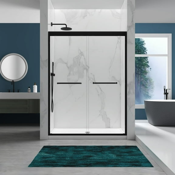 56-60" x 72" Double Sliding Shower Door, 1/4" (6mm) Tempered Glass with Aluminum Frame, Stainless Steel Handles, Matte Black Finish