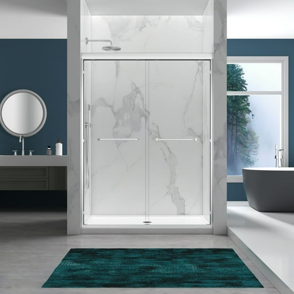 56-60" x 72" Double Sliding Shower Door, 1/4" (6mm) Tempered Glass with Aluminum Frame, Stainless Steel Handles, Matte Black Finish