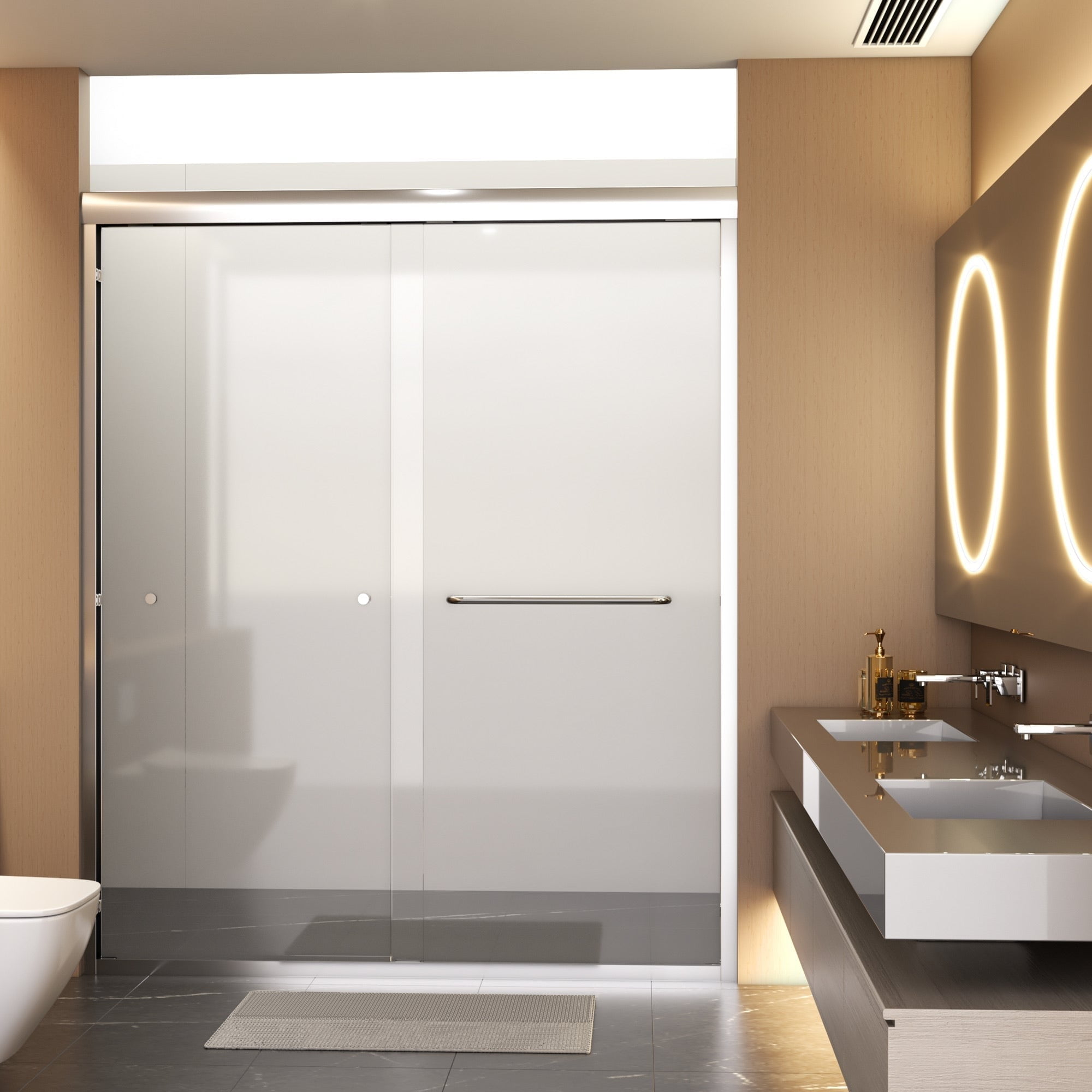 56-60" Chrome Semi-Frameless Double Sliding Shower Door