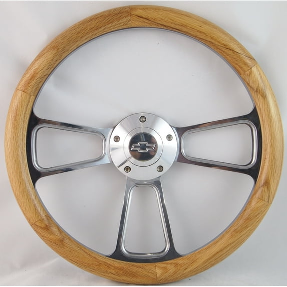 56-62 CORVETTE Non-telescopic 14" Unstained Oak Burn Wood Billet Black Steering Wheel Set Adapter & Horn