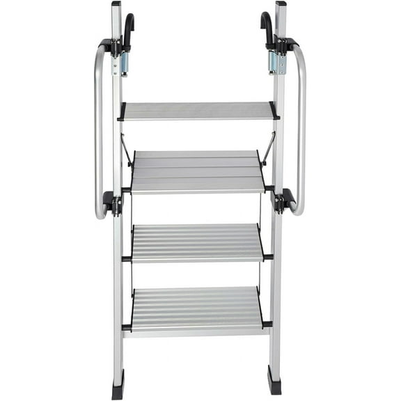 56.7" Bunk Bed Ladder 4 Steps Aluminum Alloy Ladder Easy Install Foldable RV Loft Ladder w/Handrail & 5-Gear Pedal 330 lbs Space-Saving Non-Slip Steps for Home Attic Dorm Silver