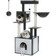 thumbnail image 1 of 56.7" Cat Tree with Litter Box Enclosure Large, Wood Cat Tower for Indoor Cats with Storage Cabinet and Cozy Cat Condo, Sisal Covered Scratching Post and Repalcable Dangling Balls, Black, 1 of 16