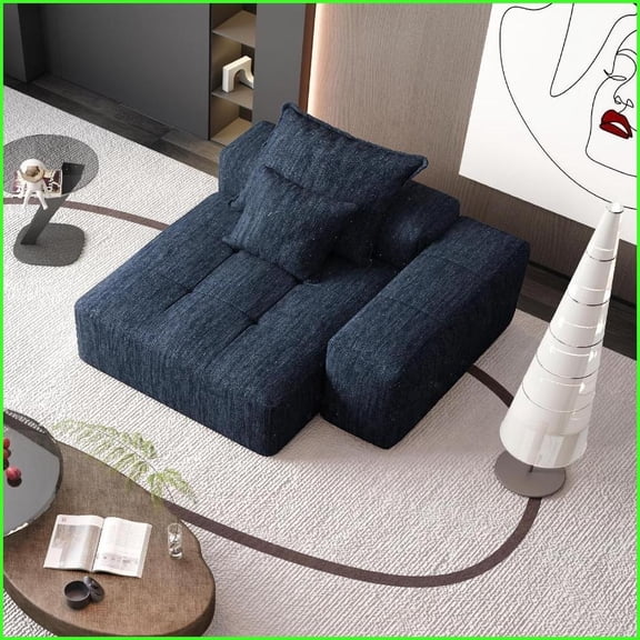 56.7” Modern Oversized Modular Sectional Sofa – Sparkling Chenille Fabric, 2 Pillows, No Assembly | Chenille | Foam+Spring | Blue