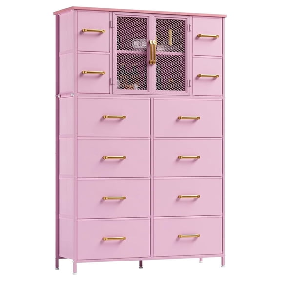 56.7" Tall Dresser for Bedroom, 12 Drawer Chest, Fabric Dresser w/ Wood Top & Metal Frame