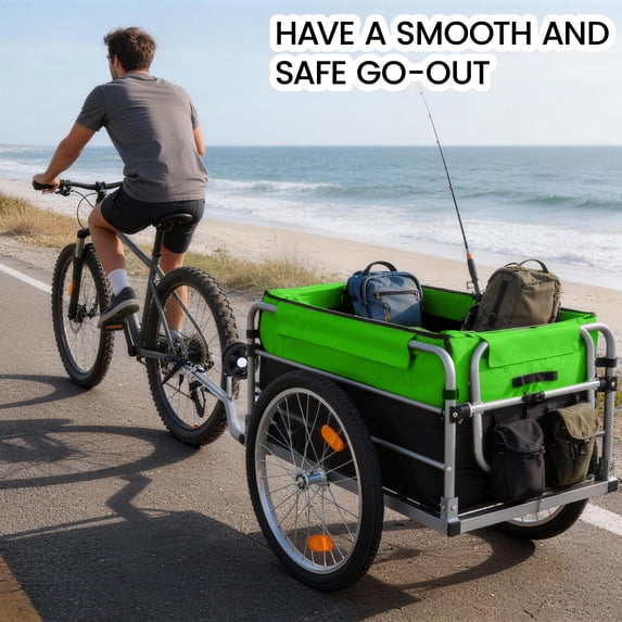 56.75" Bike Trailer with Safe Hitch System,Quick Release Wheels & Folding Design,Trailer with Waterproof Cover & Storage,Suitable for Cycling Travel,Black+Green