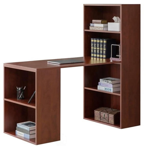 56.75 x 27 x 56.5 in. Computer Writing Workstation Table with Combo Bookshelf Bookcase, Cherry - Large - Rectangle