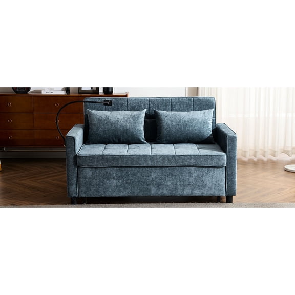 56.9" Chenille Pull-out Sofa Bed with USB Ports and Side Pockets / Ideal for Small Spaces and Guest Accommodation