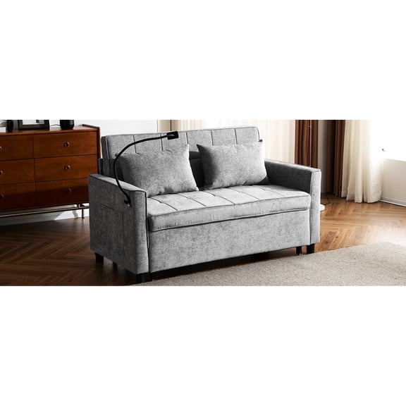 56.9" Grey With Adjustable , Ports, Phone Holder, Side Pockets For Relaxing Convertible Bed In Handy Pockets, 2 Cushion