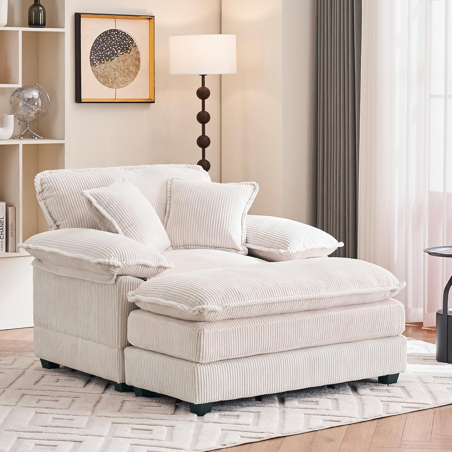 56.9" W Oversized Chair with Ottoman, Reading Chair for Bedroom, Lazy ...