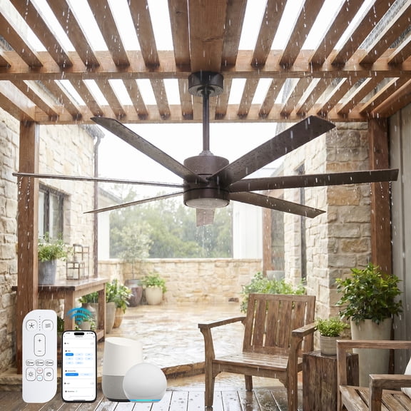56" All Weather Outdoor Ceiling Fans for Patios, Ultra Quiet High CFM DC Fan with Smart Voice/App, 3CCT Dimmable for Indoor Outside Garage Porch