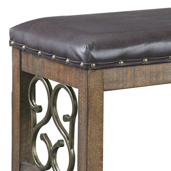 56" Black PU Leather & Cherry Wood Bench Industrial Elegance Meets Modern Comfort