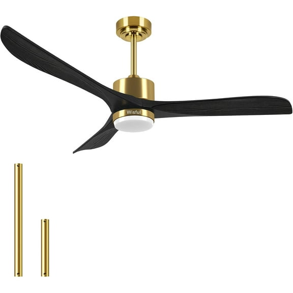 56" Ceiling Fans with Lights Remote Control, Indoor Wood Ceiling Fan with Light Memory for Patio Gazebo Living Room Bedroom(Gold and Black)