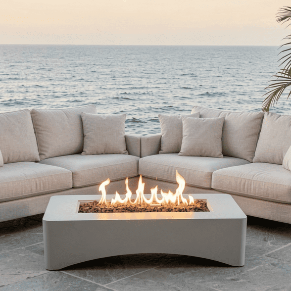 56" Concrete Rectangular Propane Fire Pit Table with Waterproof Cover