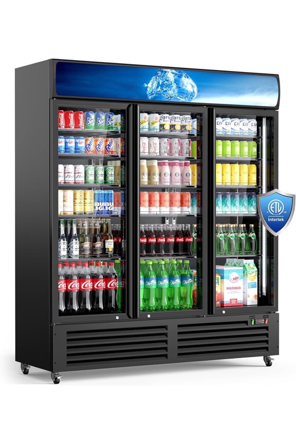 Commercial Beverage Refrigerator 56 Cu Ft, Commercial Display Fridge with Glass Door, Upright Merchandiser Refrigerator Cooler with Front LED Light for Stores, Restaurant