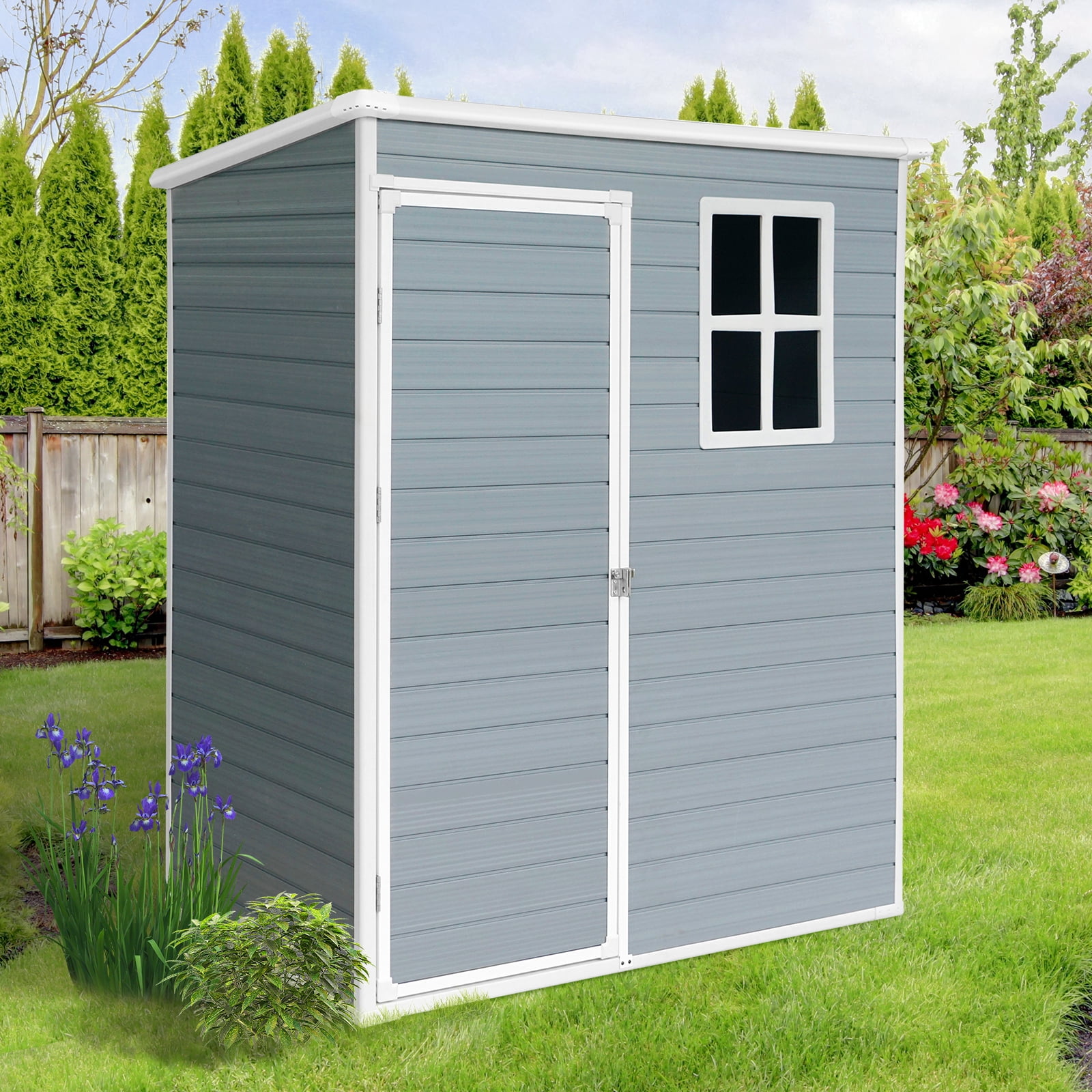 5'×3' Outdoor Storage Shed, Resin Storage Cabinet, Garden Tool Shed with Double Lockable Doors, Organizer Cabinet for Patio Yard, Gray