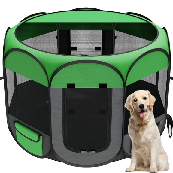 56" Dog Playpen Pop-Up Pet Playpen for Indoor, Extra Large Folding Soft Dog Crate Portable Waterproof Outdoor Playpen for Dog Cat Rest Play Recovery w/Bowl, Durable for Travel