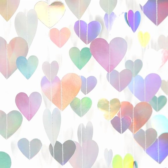 56 Foot Iridescent Disco Holographic Heart Garland