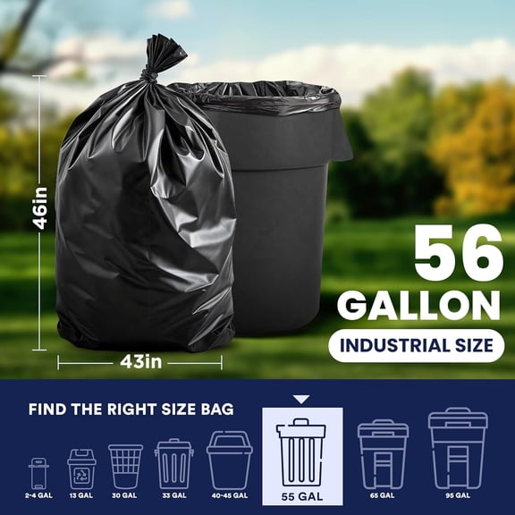 56 Gallon Trash Bags │ 2.5 Miles │ Black Heavy Duty Liners, Fits Glutton Garbage Can │ 43” x ” (50 Count) (B00OY28BCY)
