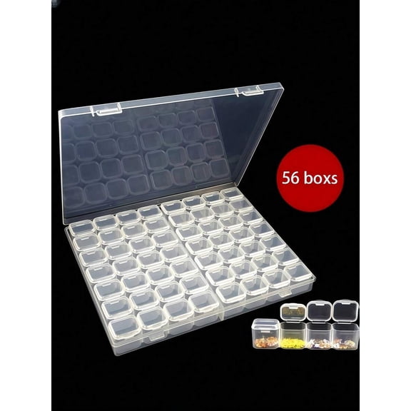 56-Grid Diamond Painting Storage Container, Clear Bead Organizer with Independent Mini Boxes for 5D Art, Jewelry Making, Nail Art Rhinestones, and Embroidery DIY Craft Supplies