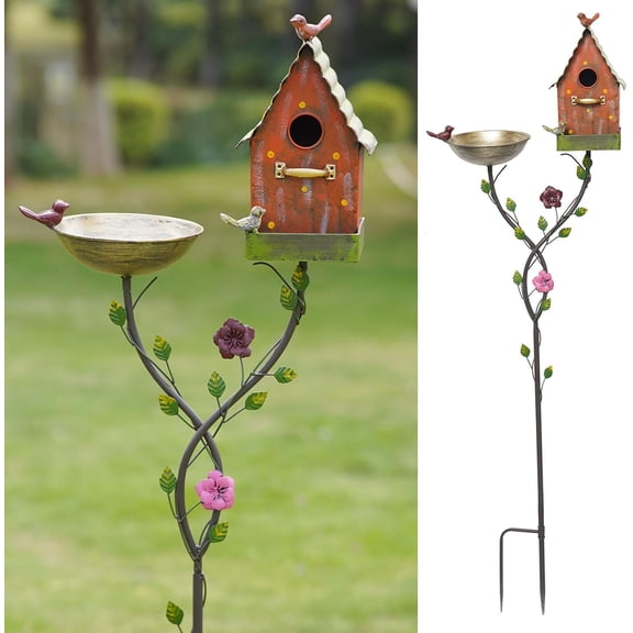 56" H Bird Baths for Outdoors,Metal Bird Bath,Birdhouse Garden Stakes,Birdhouses for Outdoors,Garden Yard Decor