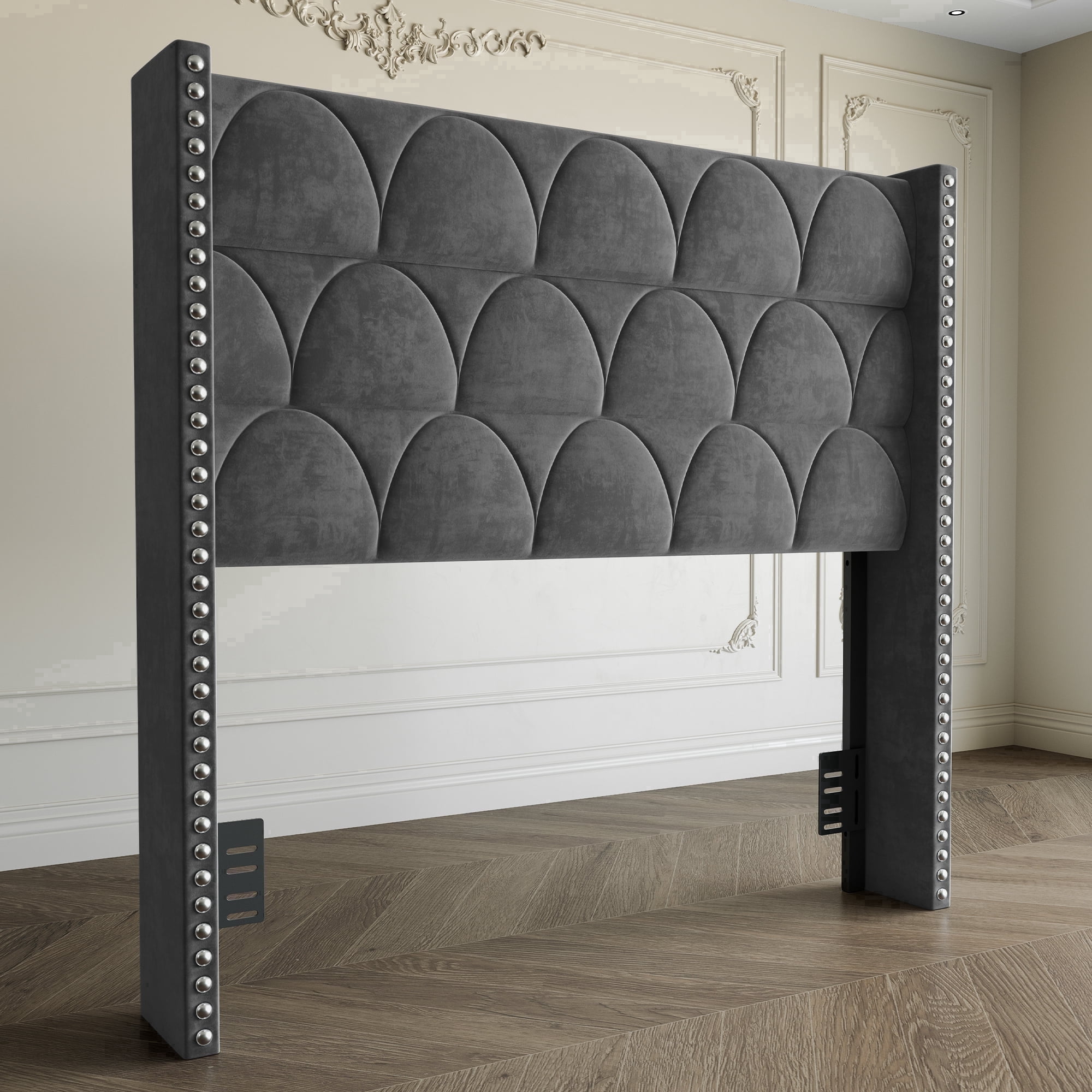 BrooveWave 56" High Back Velvet Upholstered Wingback Bed Headboard with Nailhead Trim, Adjustable Height Headboard for Queen Beds