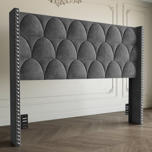 56" High Back Velvet Upholstered Wingback Headboard, Floor-standing For Adjustable Mattress Heights