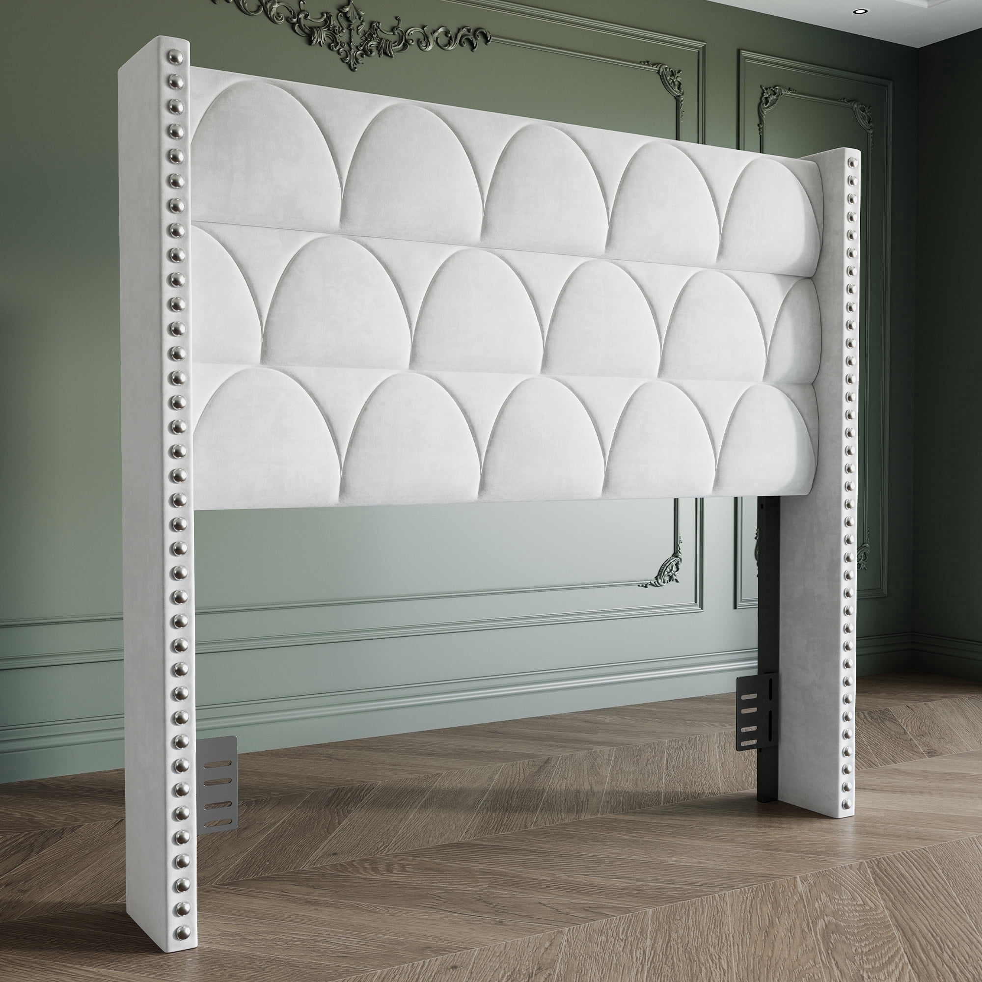 BrooveWave 56" High Back Velvet Upholstered Wingback Bed Headboard with Nailhead Trim, Adjustable Height Headboard for Queen Beds