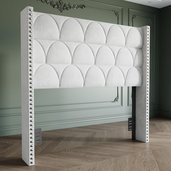 BrooveWave 56" High Back Velvet Upholstered Wingback Bed Headboard with Nailhead Trim, Adjustable Height Headboard for Queen Beds