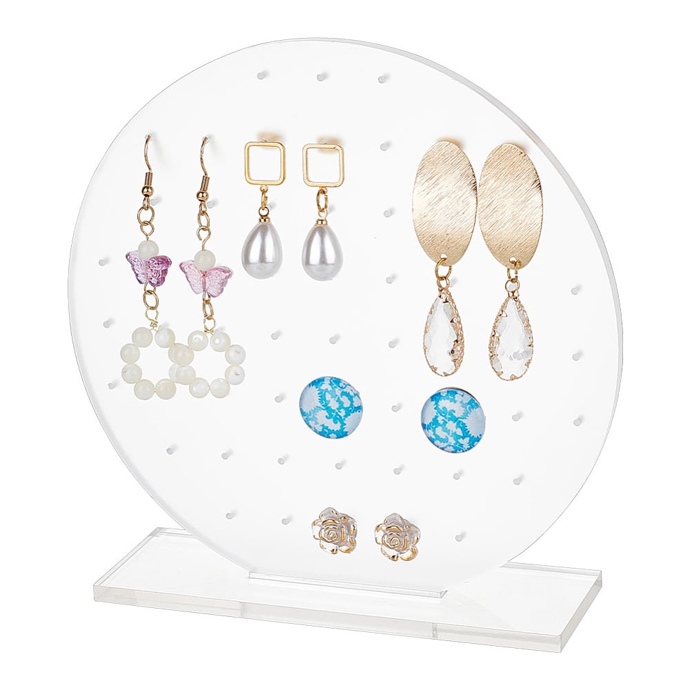 56 Holes Acrylic Flat Round Earring Stand Clear Dangle Earring Display ...