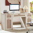 thumbnail image 1 of 56" Home Office Desk with 3 Drawers & 2 Cabinet, Modern Computer Desk with Small Space, Corner Computer Desk, Grey White, 1 of 9