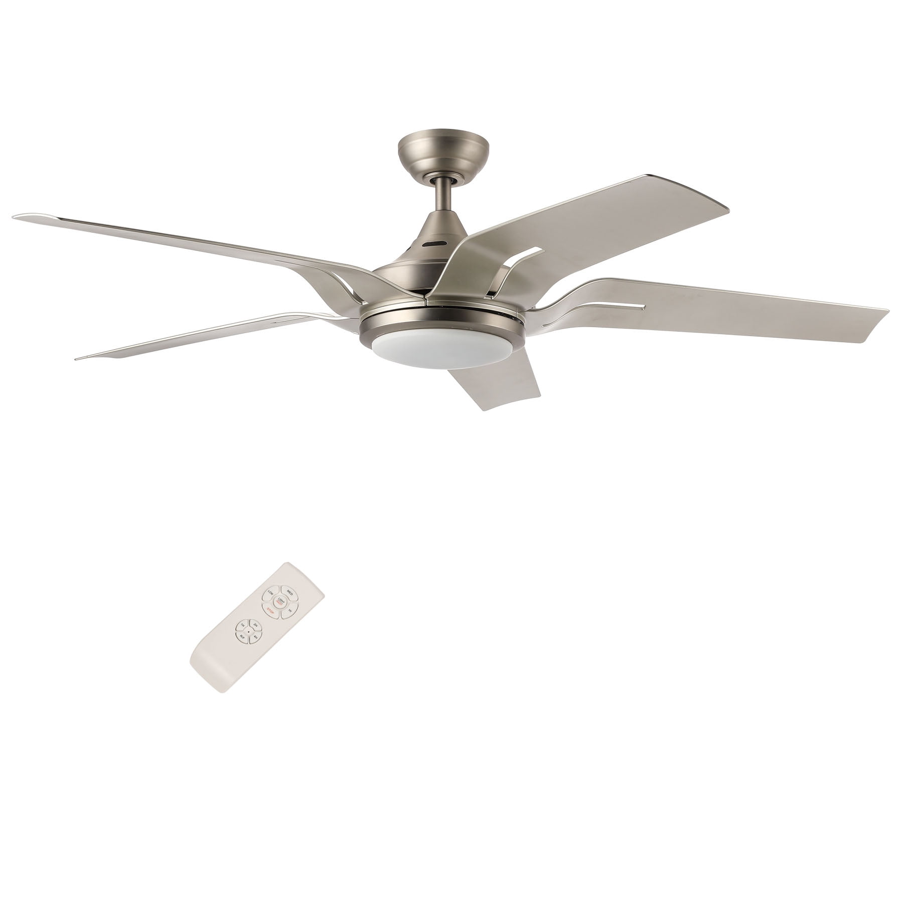 56-Inch Contemporary Ceiling Fan with Five Silver ABS Blades and White Glass LED Light Kit (15W 3000K) Brushed Nickel Finish Remote Control