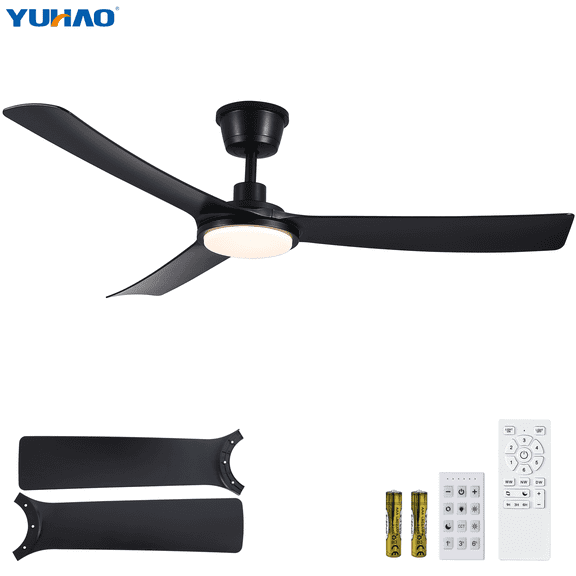 YUHAO 56" IP66 Waterproof Outdoor Ceiling Fan with Light, 3 ABS Blades, 6-Speed Reversible DC Fan,Remote & Wall Control for Patio,Gazebo.
