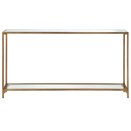 56 Inch Metal Sideboard Console Buffet Table, Mirrored Shelf, Gold