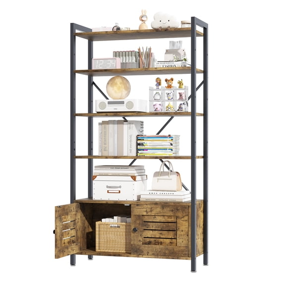56" Inch Tall 5 Tier Shelf Organizer with Bottom Cabinet