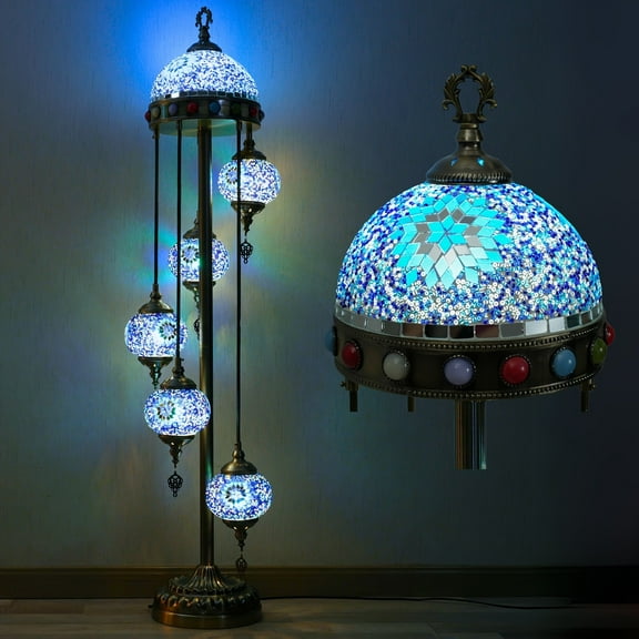 56-Inch Turkish Mosaic Floor Lamp with 6" Globe Lampshade & Metal Base - Easy Installation, Perfect for Artistic Home Decor, Mosaic Lamp