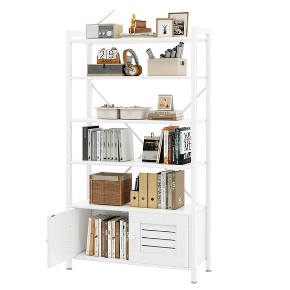 56" Inch White 5 Tier Bookshelf Storage Organizer