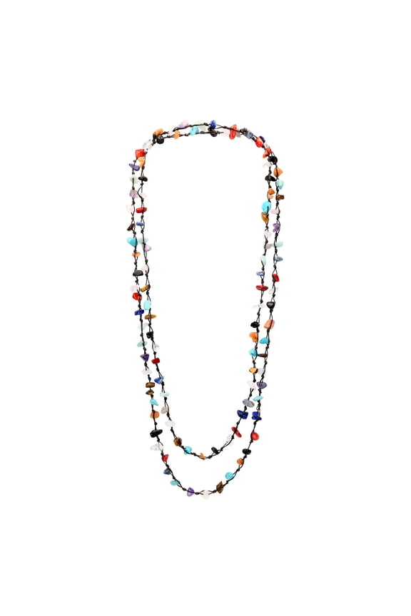56 Inches Long Handmade Multi Stone Nugget Cotton Wax Rope Necklace