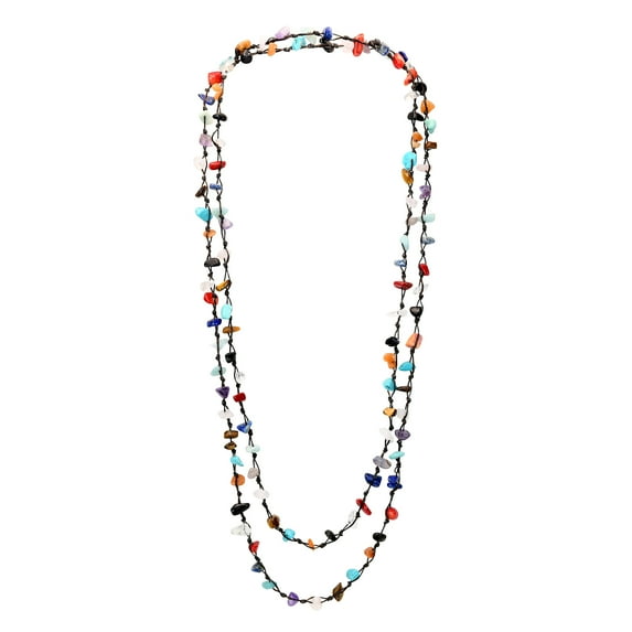 56 Inches Long Handmade Multi Stone Nugget Cotton Wax Rope Necklace