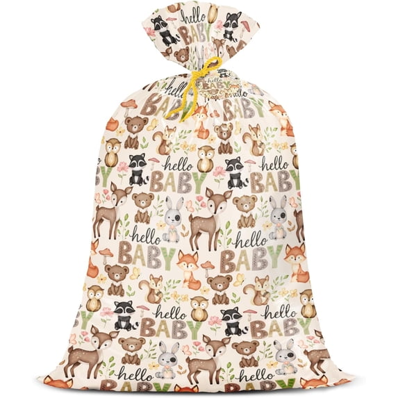 56" Large Baby Shower Plastic Gift Bag - Little Woodland Animal Jumbo Bike Bag Gift Wrap for Baby Shower, Kids Birthdays, Parties, Celebrating, or Any Occasion - 56" H x 36" W