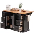 thumbnail image 1 of 56" Large Kitchen Island with Power Outlet and Drop Leaf, Rolling Kitchen Island Cart with 6 Drawers and 1 Cabinet for Kitchen, Dining Room, Black, 1 of 7
