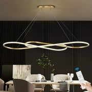 56 Long Modern LED Chandelier for Kitchen Island Remote Control Gold Dimmable LED Pendant Light for Dining Room Light Fixture Over Table Modern Kitchen Island Lighting