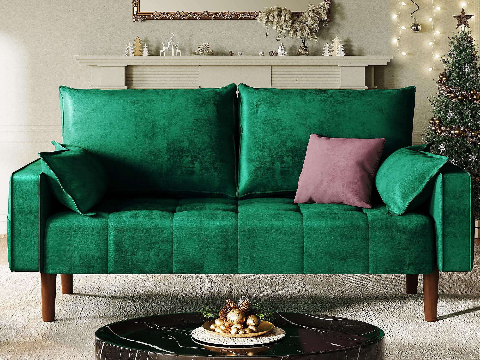 56" Loveseat Sofa, Velvet Fabric Sofa Couch for Small Space, Modern ...